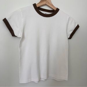 Brandy Melville Ringer Tee T-Shirt Brown and White Size S